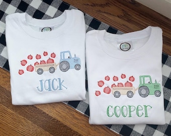 Pumpkin Tractor Embroidered Shirt