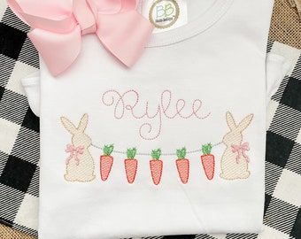 Personalized Easter Bunny Shirt: Embroidered Carrot Garland