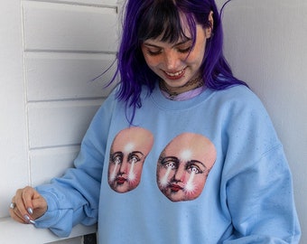 Creepy Doll Face Oversized Sweater: Pastel Goth Clothing