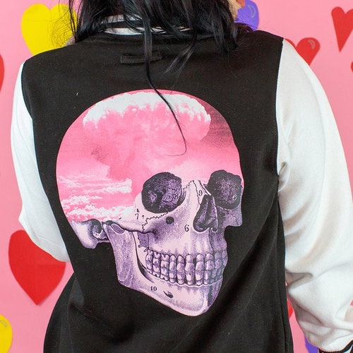Pastel Goth Skull Varsity Jacket Pink Clouds Kawaii Clothing Etsy