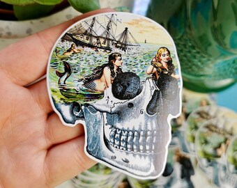 Mermaid Sticker Skull Rockabilly Sailor Nautical Laptop Sticker Planner Sticker Cool Stationary