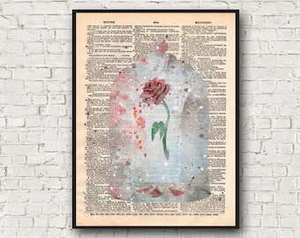 Beauty and The Beast Wall Art Enhanted Rose Art Fairytale Rose Fairytale Art Romantic Art Valentines Dictionary Art Print