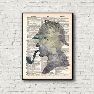 Sherlock Holmes Dictionary Art Print Conan Doyle Detective Silhouette Wall Decor