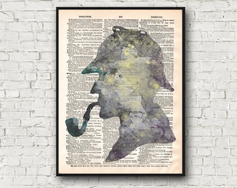 Sherlock Holmes Dictionary Art Print Conan Doyle Detective Silhouette Wall Decor