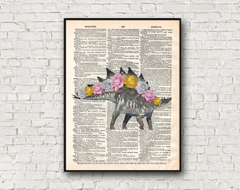 Dinosaur Dictionary Art Print Stegosaraus Pretty Floral Geeky Wall Art