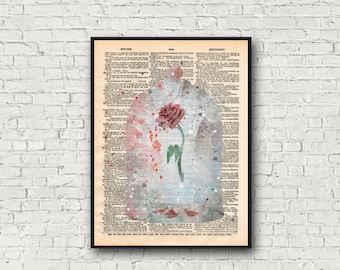Fairytale Rose Art Print Beauty and the Beast Magical Valentines Gift Dictionary Wall Art