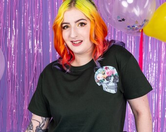 Floral Skull Pocket Tee: Pastel Goth Cottagecore T-Shirt