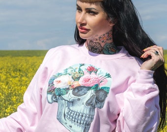 Pastel Goth Suéter Pastel Goth Ropa Rosa Suéter Cráneo Suéter Pastel Grunge Linda Ropa de Mujer Suéter de gran tamaño Ropa Grunge