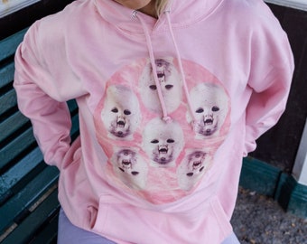 Creepy Doll Pink Hoodie Pastel Goth Soft Goth Kawaii Fashion Creepy Cute Weird Oversized Clothing