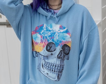 Pastel Goth Hoodie Oversized Hooded Top Skull Hoodie Jellyfish Print Ocean Lover Pastel Grunge Soft Goth Kawaii Clothing Hoodies For Women