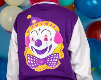 Noodles Clown Varsity Jacket Creepy Cute Kidcore Kawaii Harajuku Fun Weird Trippy Clothing