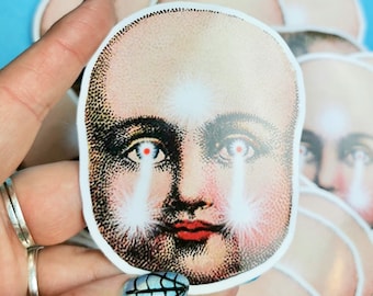 Creepy Doll Sticker Weird Stuff Weird Sticker Halloween Sticker Creepy Sticker Doll Head Gothic Sticker Goth Sticker Macabre Gift