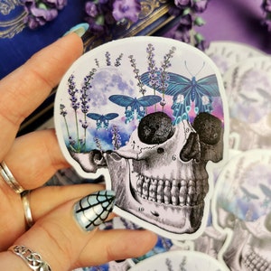 Lavender Moon Skull Vinyl Sticker: Goth Laptop Decal