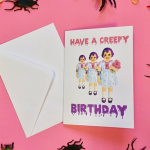Creepy Birthday Card - Horror Doll Triplets, Pastel Goth