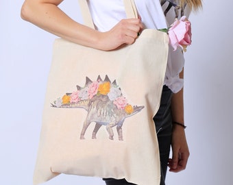 Dinosaur Tote Bag Dinosaur Shopper Bag Dinosaur Gift Stegosaurus Dinosaur Gift For Her Shopper Bag Eco Bag Book Bag Canvas Tote Bag