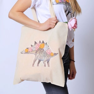 Dinosaur Tote Bag Dinosaur Shopper Bag Dinosaur Gift Stegosaurus Dinosaur Gift For Her Shopper Bag Eco Bag Book Bag Canvas Tote Bag