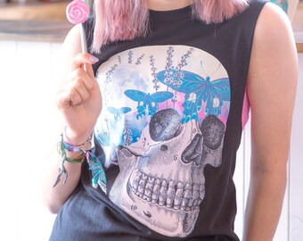 Lavender Moon Skull Oversized Vest Moth Print Top Skull Tank Top Goth Vest Pastel Goth Soft Goth Nature Print Insect Moon Celestial Top