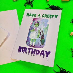 Creepy Doll Birthday Card Lucy And The Creature Alien Bug Insect Goth Psychobilly Weird Horror Fun Greeting Card