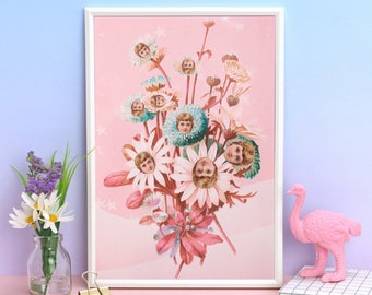 Lámina artística de ramo de flores de muñeca espeluznante, decoración gótica pastel para el hogar (A4)