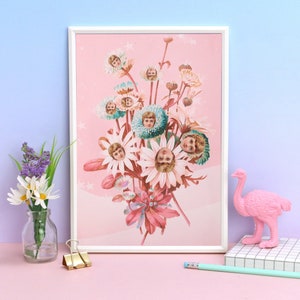 Creepy Doll Flower Bouquet Art Print, Pastel Goth Home Decor (A4)