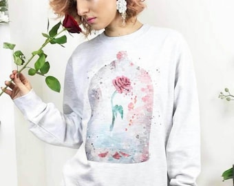 Beauty and the Beast Sweater Red Rose Sweater Cute Sweater Fairytale Top Belle Enchanted Rose Cute Womens Clothing