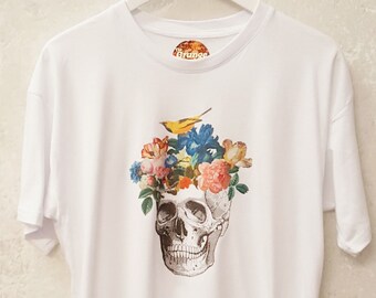 Skull Flowers Birds Tshirt Graphic Tshirt Pastel Grunge Gothic Clothing