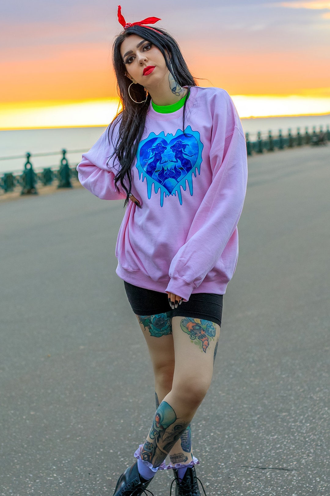 Mermaid Club Pink Oversized Sweater Jumper Rockabilly Heart - Etsy Sweden