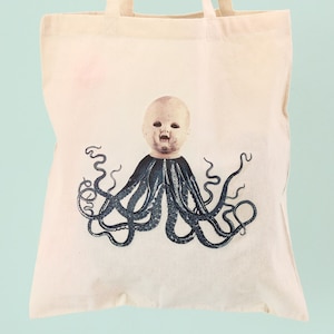 Creepy Goth Tote Bag Halloween Bag Dolloctopus Creepy Doll Macabre Gift Gothic Canvas Tote Bag Cool Gifts For Goths Cool Reusable Bag