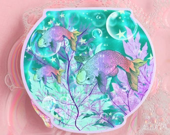 Koi Fish Bowl Sticker: Kawaii Pastel Vinyl Decal