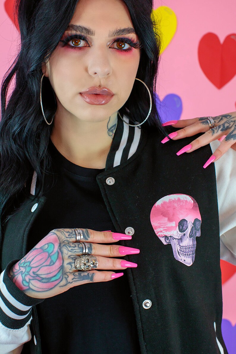 Pastel Goth Skull Varsity Jacket Pink Clouds Kawaii Clothing Etsy