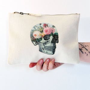 Floral Anatomy Make Up Bag Skull Make Up Bag Pastel Goth Pastel Grunge Cute Canvas Make Up Bag image 1