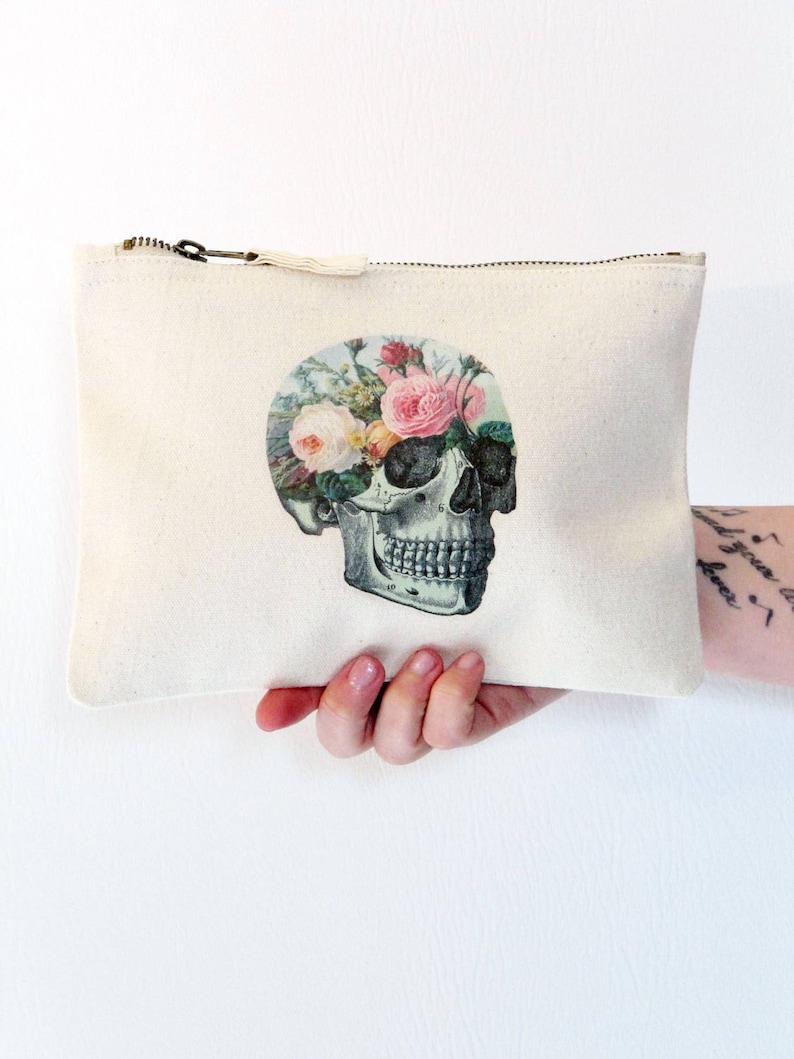 Floral Anatomy Make Up Bag Skull Make Up Bag Pastel Goth Pastel Grunge Cute Canvas Make Up Bag image 1