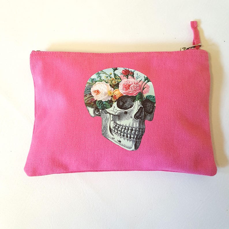 Floral Anatomy Make Up Bag Skull Make Up Bag Pastel Goth Pastel Grunge Cute Canvas Make Up Bag image 4