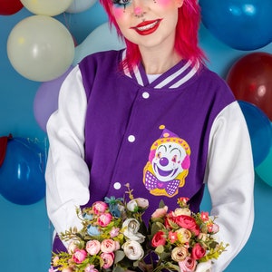 Noodles Clown Varsity Jacket Creepy Cute Kidcore Kawaii Harajuku Fun Weird Trippy Clothing image 3