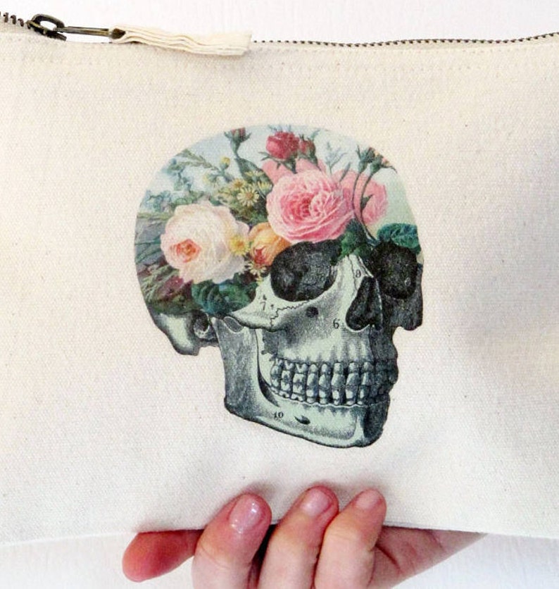 Floral Anatomy Make Up Bag Skull Make Up Bag Pastel Goth Pastel Grunge Cute Canvas Make Up Bag image 6