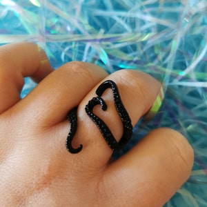 Black Octopus Tentacle Wrap Ring: Gothic Kraken Jewelry