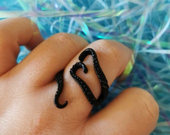 Black Octopus Wrap Ring Tentacles Kraken Pirate Ring Pirate Jewellery Sea Creature Gothic Jewellery Goth Ring