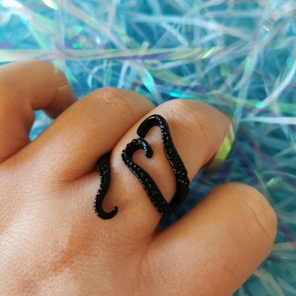 Black Octopus Wrap Ring Tentacles Kraken Pirate Ring Pirate Jewellery Sea Creature Gothic Jewellery Goth Ring