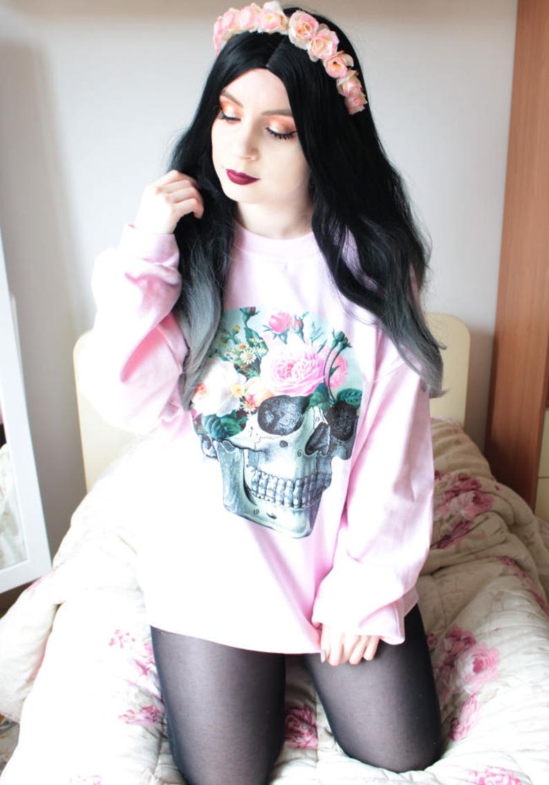 Pastel Goth Sweater Pastel Goth Clothing Pink Sweater Skull Sweater Pastel Grunge Cute Womens Clothing Oversized Sweater Grunge Clothing image 7