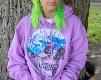 Moth Skull Hoodie Skull Clothing Moth Print Pastel Hoodie Oversized Hoodie Goth Clothing Goth Hoodie Pastel Goth Soft Goth Kawaii Clothing