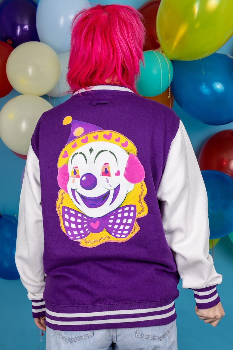 Noodles Clown Varsity Jacket Creepy Cute Kidcore Kawaii Harajuku Fun Weird Trippy Clothing image 1