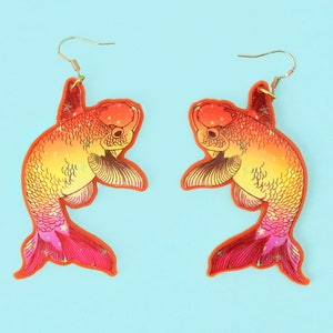 Koi Fisch Acryl Ohrringe Oriental Print Cottage Kern Spaß schrullige Ohrringe Kawaii ästhetischer Schmuck
