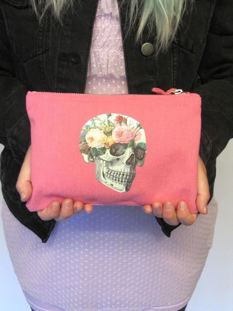 Floral Anatomy Make Up Bag Skull Make Up Bag Pastel Goth Pastel Grunge Cute Canvas Make Up Bag image 3