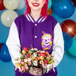 Noodles Clown Varsity Jacket Creepy Cute Kidcore Kawaii Harajuku Fun Weird Trippy Clothing image 2