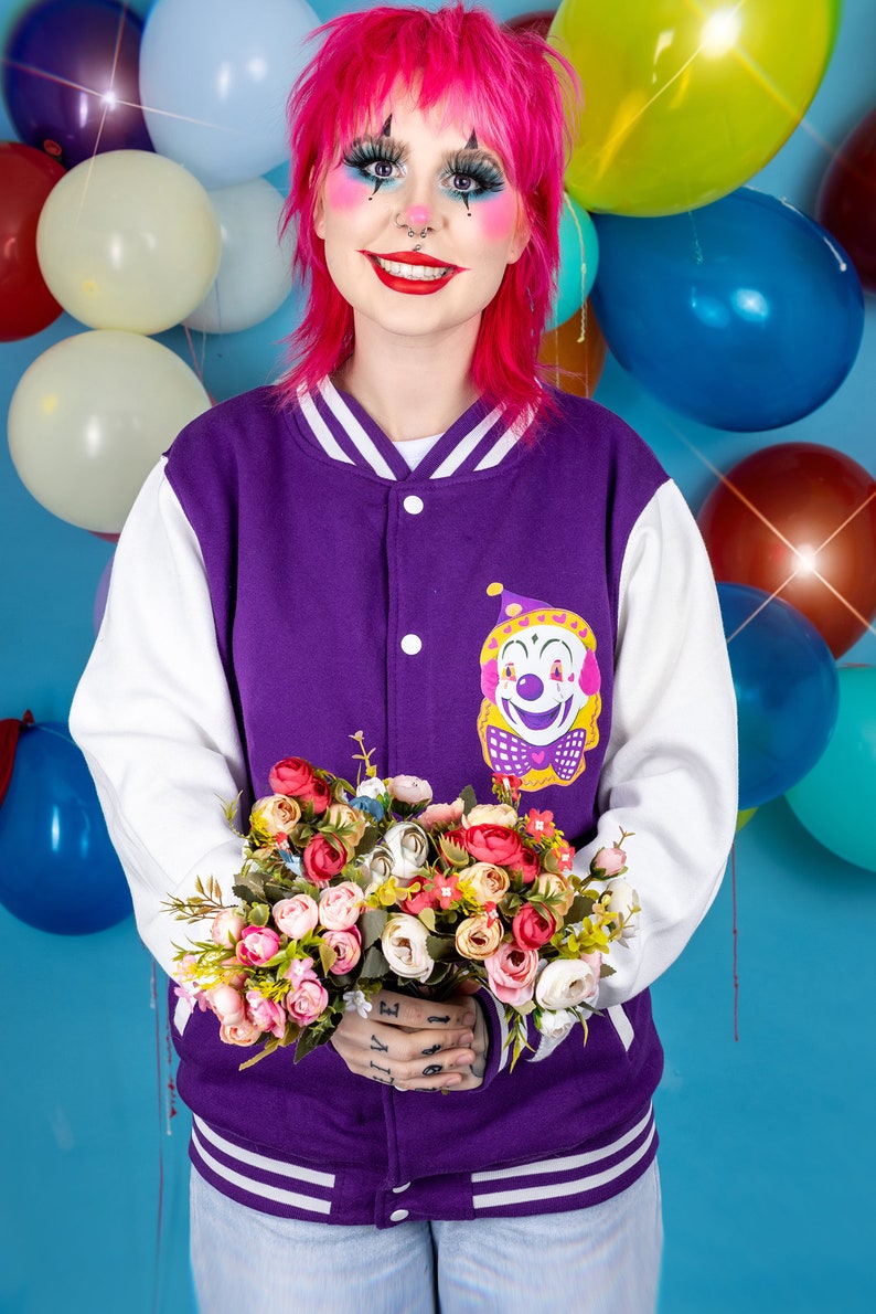 Noodles Clown Varsity Jacket Creepy Cute Kidcore Kawaii Harajuku Fun Weird Trippy Clothing image 2