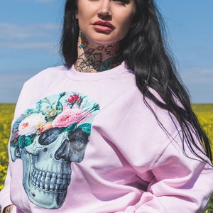 Pastel Goth Sweater Pastel Goth Clothing Pink Sweater Skull Sweater Pastel Grunge Cute Womens Clothing Oversized Sweater Grunge Clothing image 3