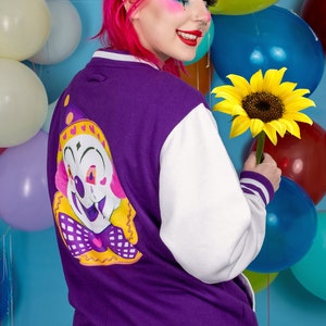 Noodles Clown Varsity Jacket Creepy Cute Kidcore Kawaii Harajuku Fun Weird Trippy Clothing image 5