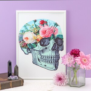 Floral Skull Art Print: Pastel Goth Home Decor