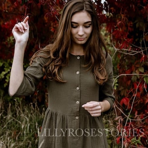 Woman Muslin Dress, WINTER MOSS  Colour