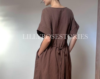 Summer dress, short sleeve muslin fabric, for Woman, Plus size, Loose fit